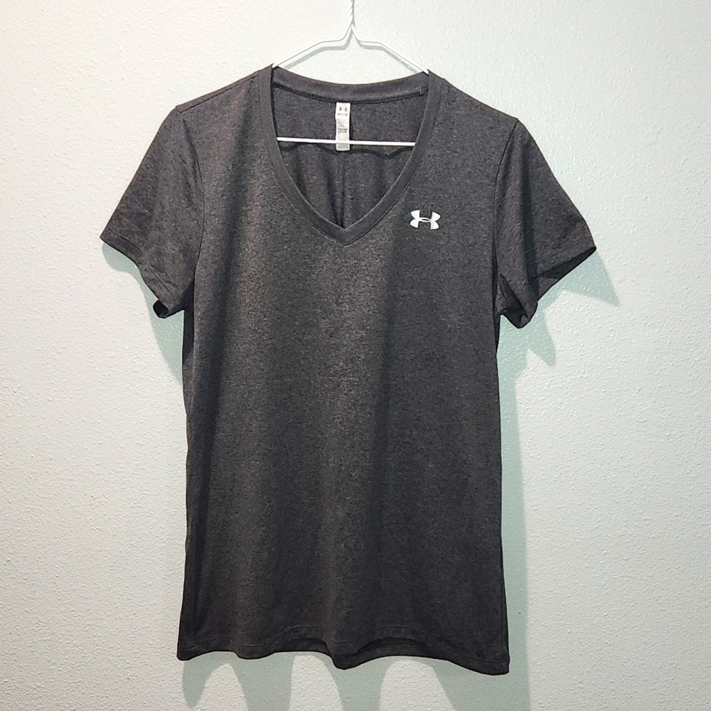 Under Armour Womans Dark Gray Heat Gear Short Sleeve Top SZ Medium